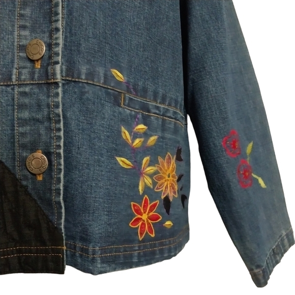 Chico's Design Cotton/Silk Beaded Embroidered Jean Jacket Sz 2 (L) - Picture 2 of 7
